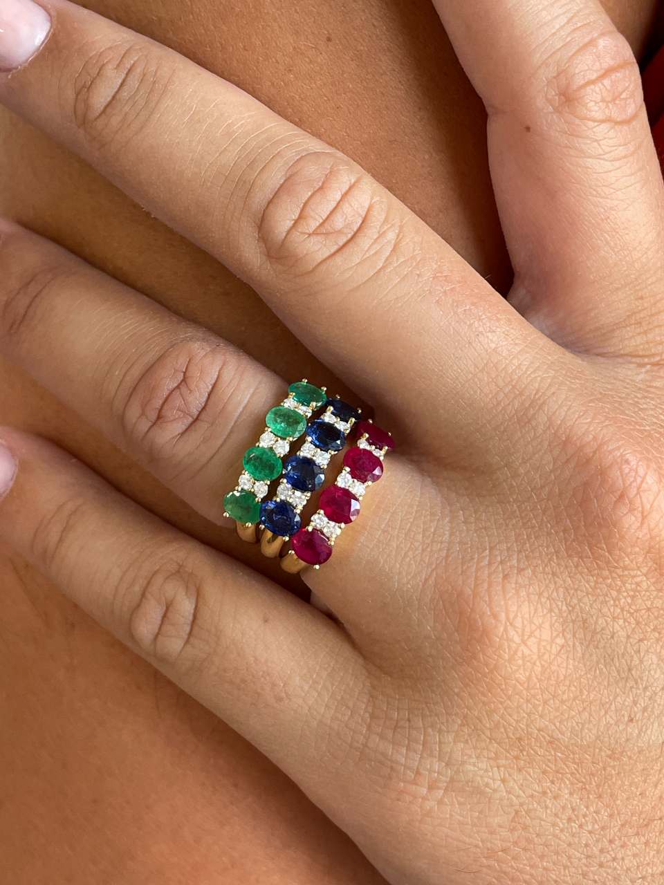 DRAPER alianza oro blanco zafiros rubies o esmeraldas con brillantes