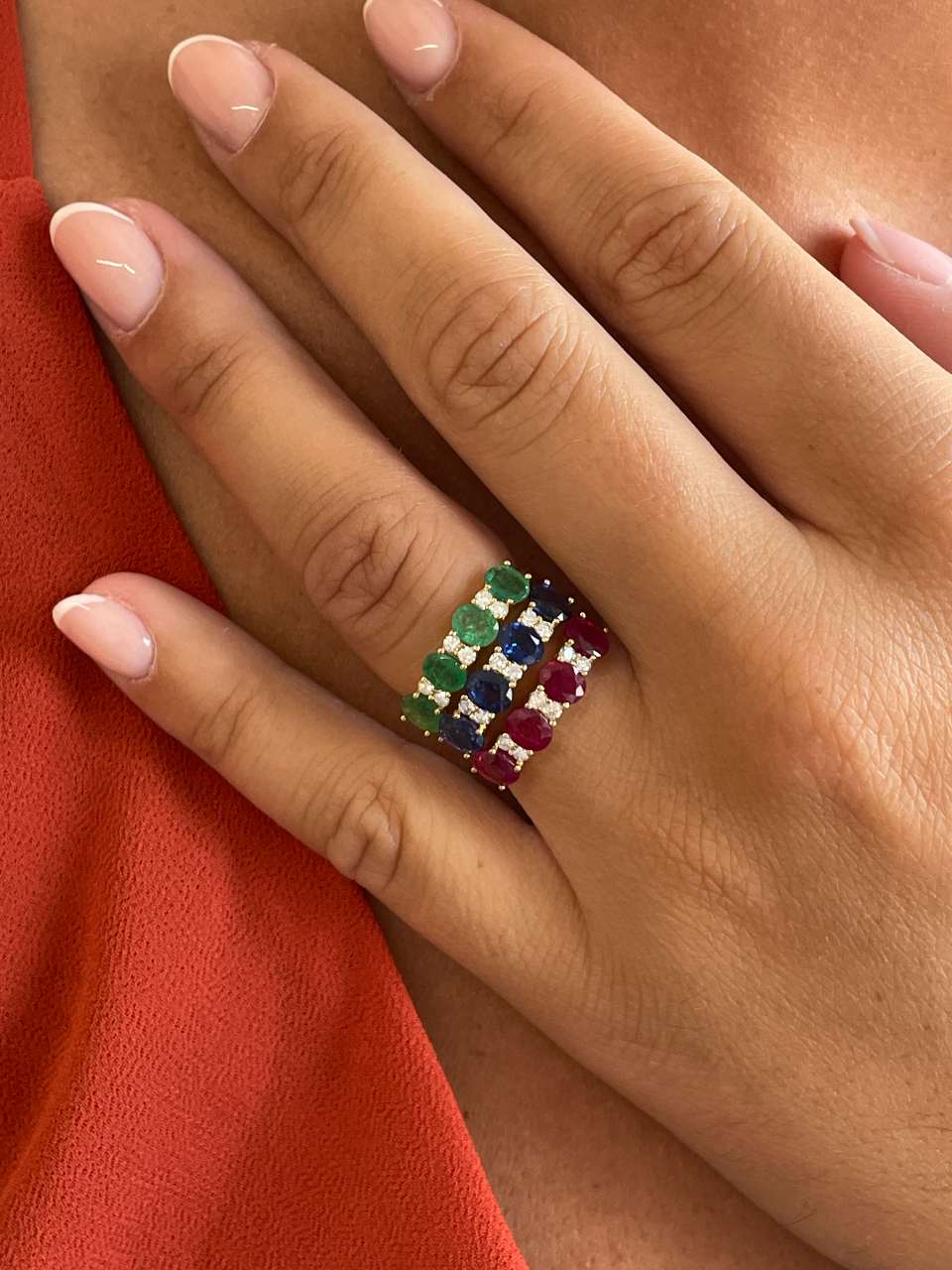 DRAPER alianza oro blanco zafiros rubies o esmeraldas con brillantes