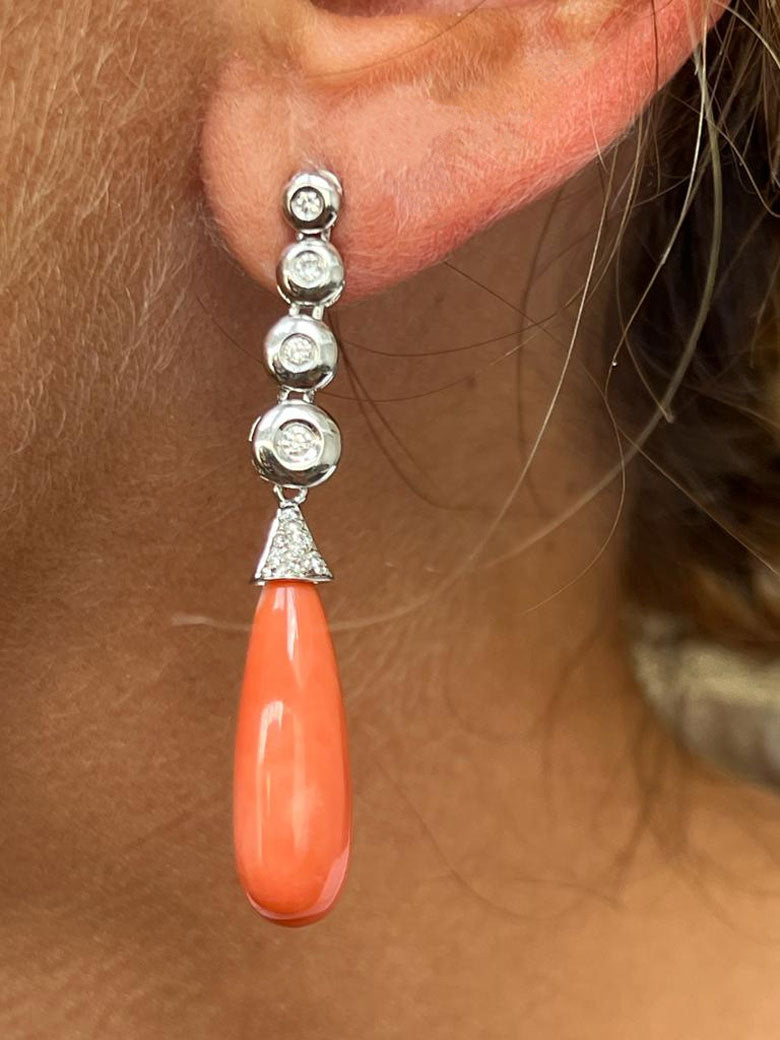 GUAJIRA, perillas de corales con casquilla de brillantes - Roman Joyero