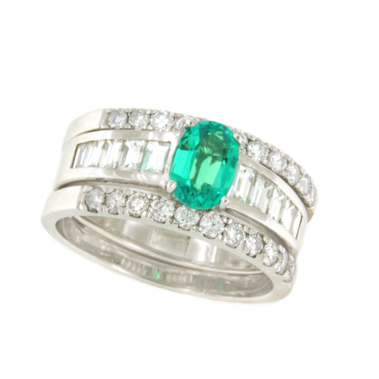 PILGRIM ring in 18k white gold with diamonds, emerald or sapphire