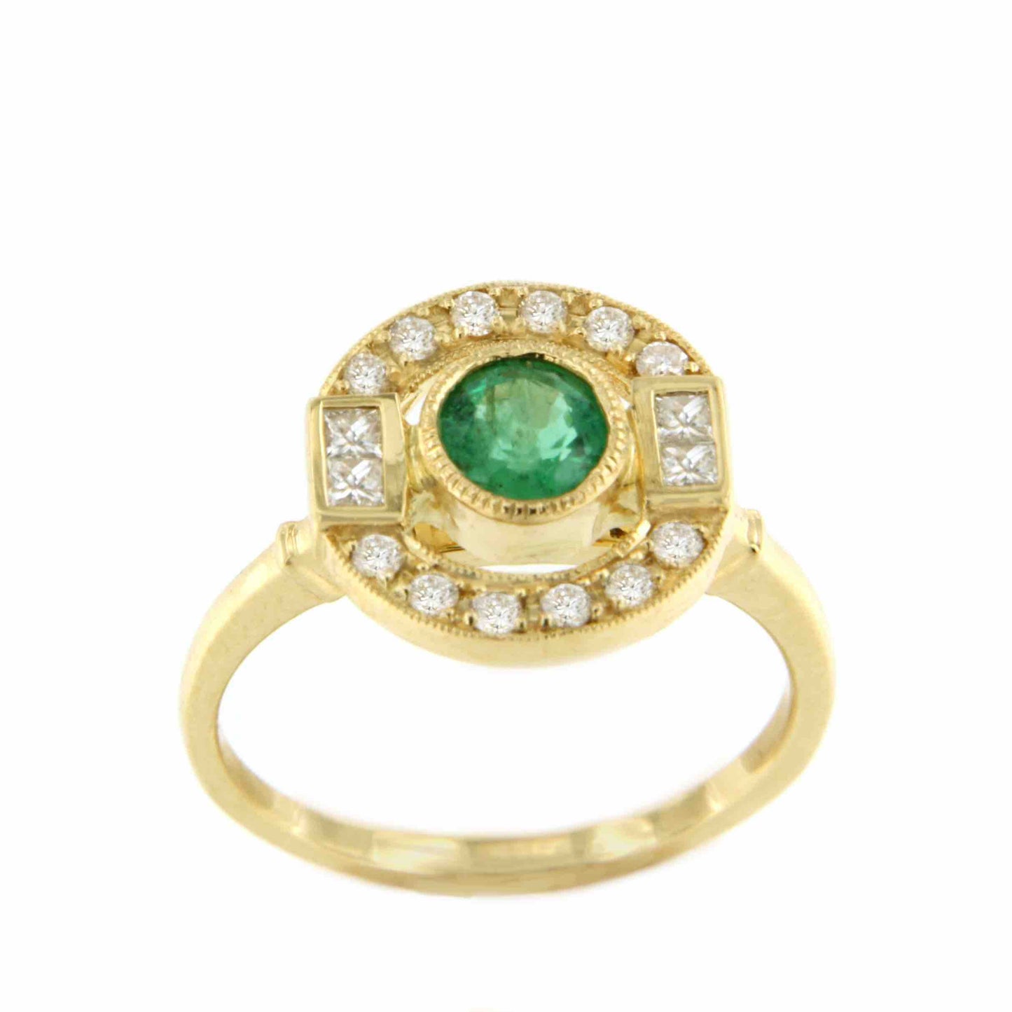 Anillo CAMPANILLA en oro blanco o amarillo de 18 ktes esmeralda y zafiro