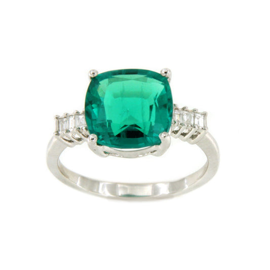 PERPIÑAN ring in 18k white gold with emerald and baguettes