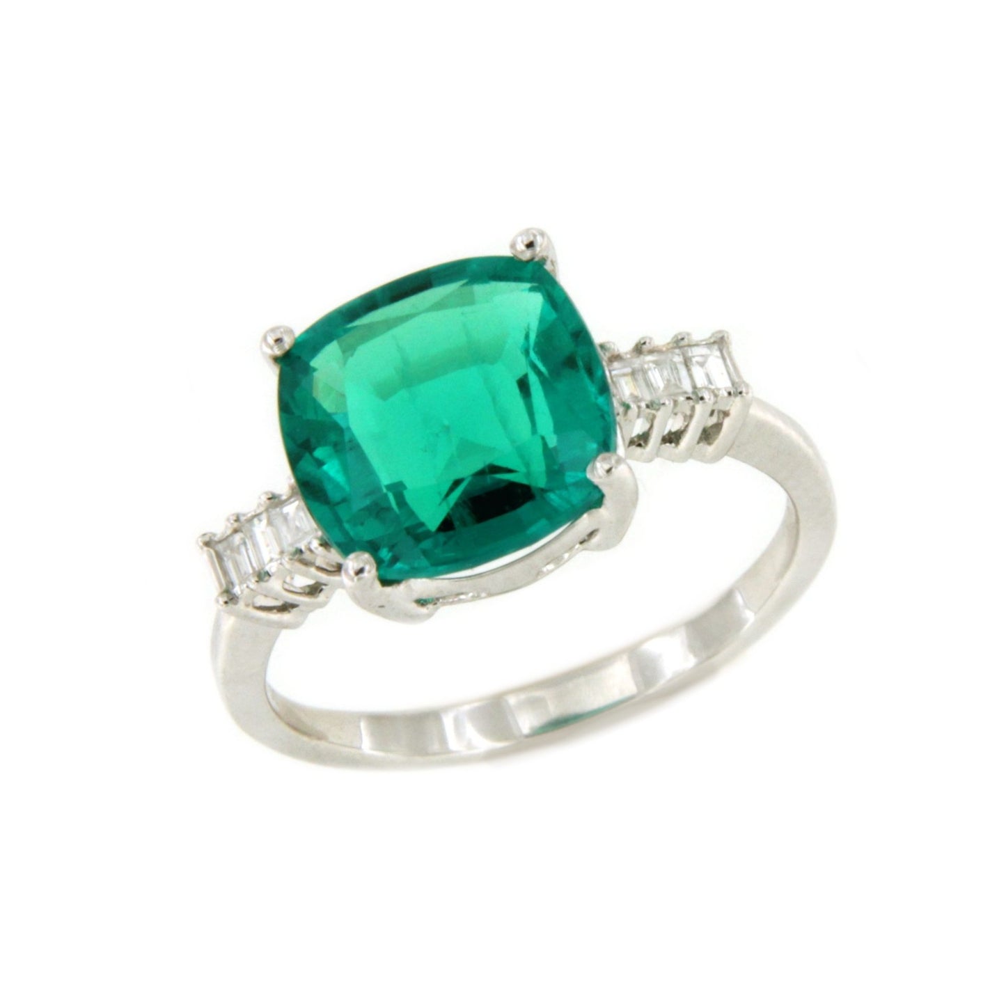 PERPIÑAN ring in 18k white gold with emerald and baguettes