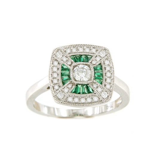 JORDAN solitaire ring with diamonds and accents of emeralds, rubies or sapphires