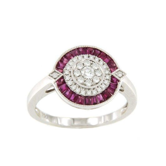 ANIS ring in 18k white gold with diamonds and ruby accents