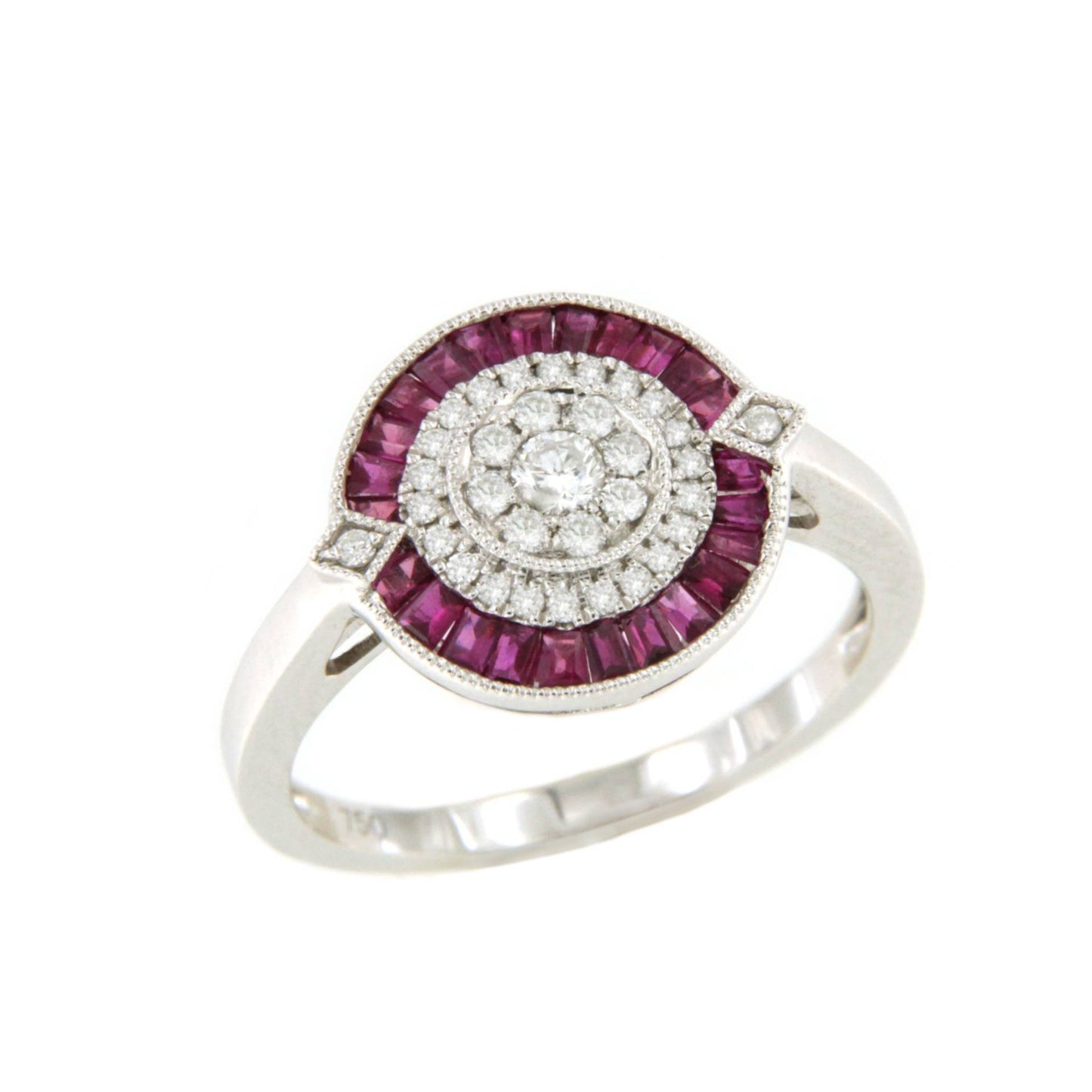 Anillo ANIS oro blanco 18 ktes brillantes y taypes de rubies