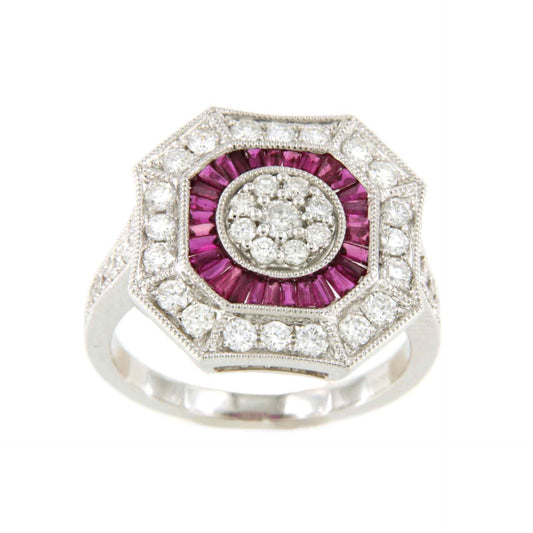 BOA ring in 18k white gold with diamonds and ruby accents