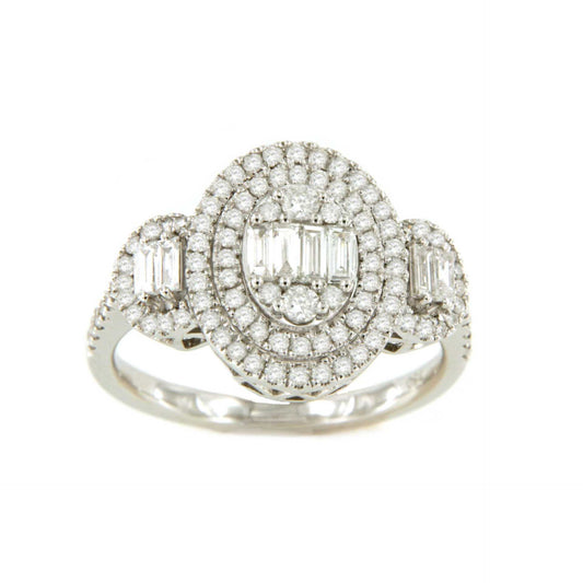 Cedar ring in 18k white gold with brilliant and baguette cut diamonds