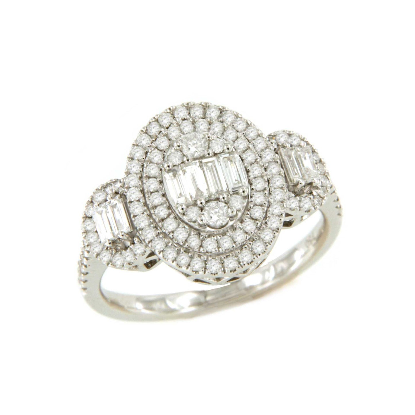 Anillo CEDRO en oro blanco de 18 ktes diamantes talla brillantes y baguettes