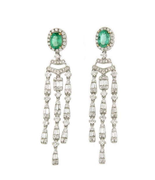 LILLE long earrings in 18k white gold with emeralds and diamonds