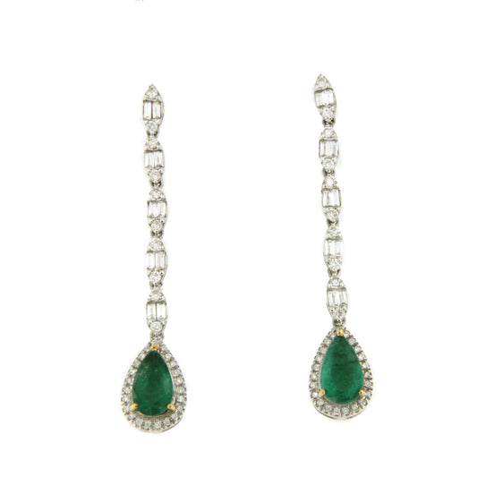 NANTES long earrings in 18k white gold with emeralds and diamonds