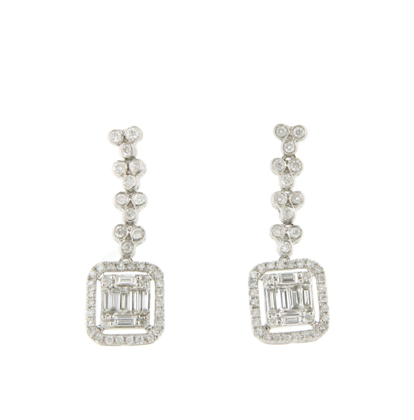 Pendientes PARIS en oro blanco 18 ktes con brillantes y baguettes