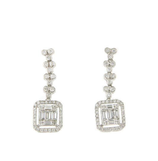 PARIS earrings in 18k white gold with diamonds and baguettes