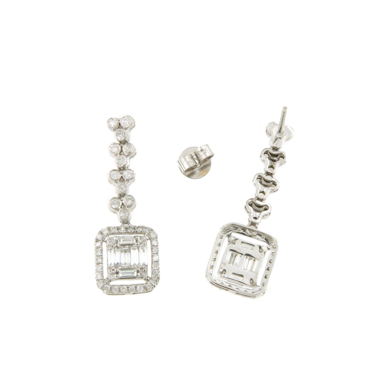 Pendientes PARIS en oro blanco 18 ktes con brillantes y baguettes