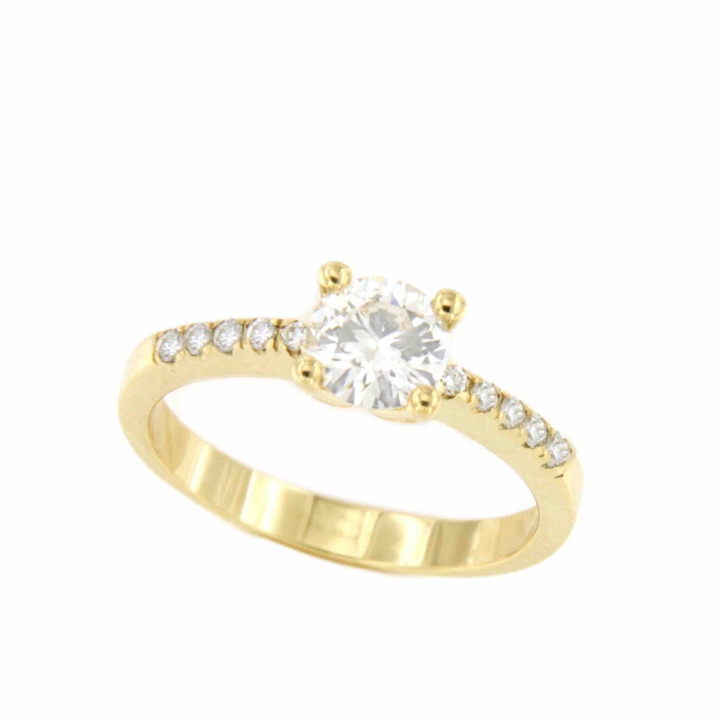 GLADIOLO solitaire ring with four prongs and diamonds in 18-karat gold