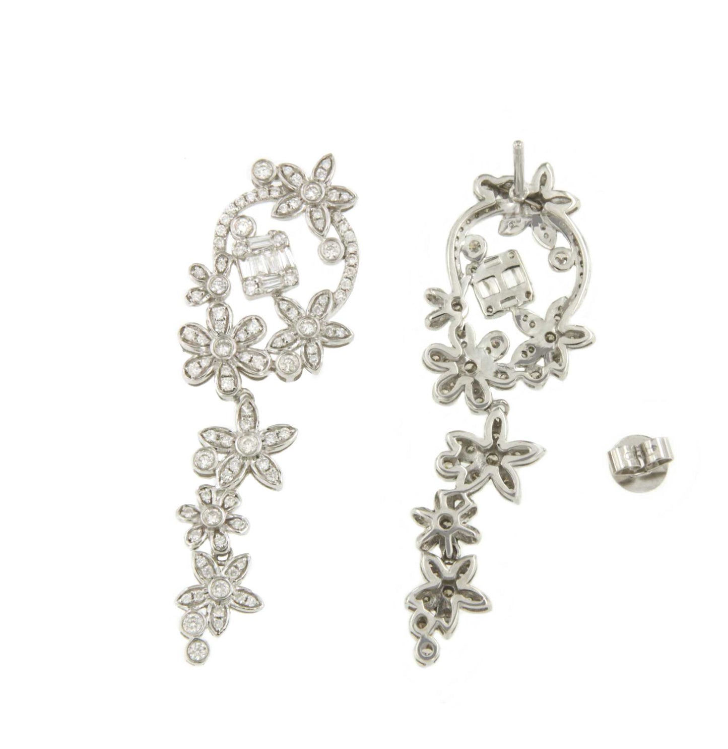 Pendientes TOULOUSE largos en oro blanco 18 ktes con diamantes