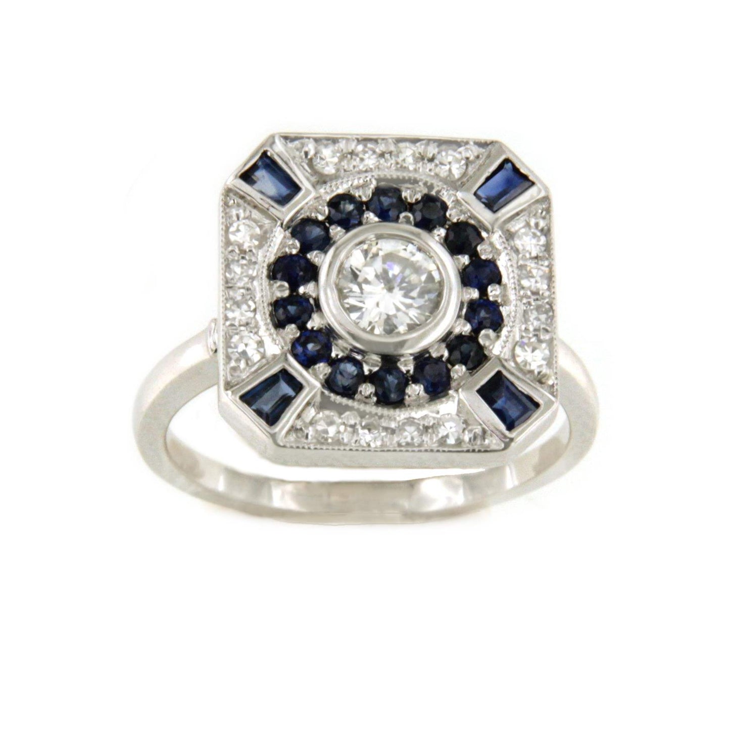 CLERMONT-FERRAND ring in 18k white gold with sapphire and diamonds.