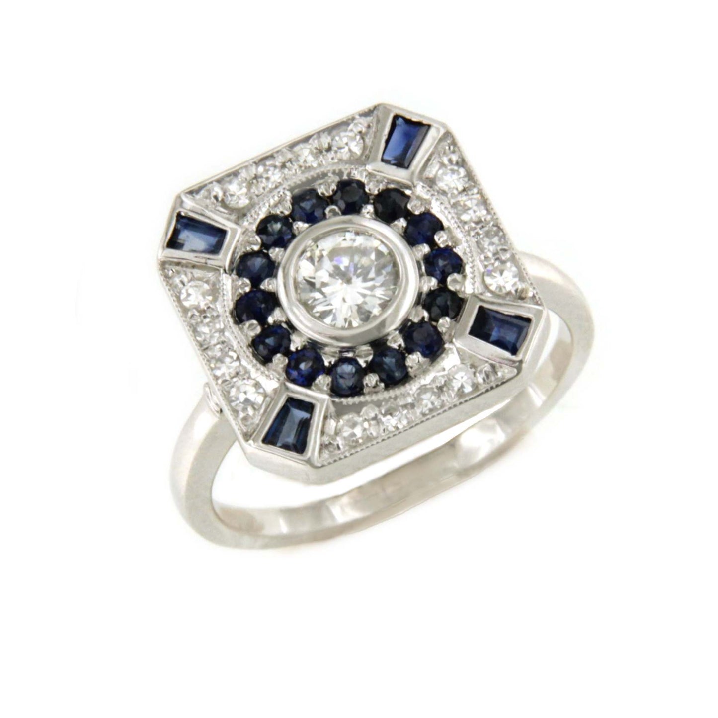 CLERMONT-FERRAND ring in 18k white gold with sapphire and diamonds.