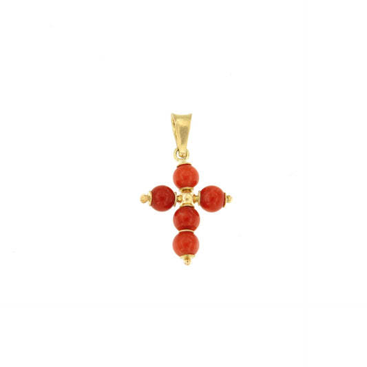 18-karat gold FIJI cross pendant with coral