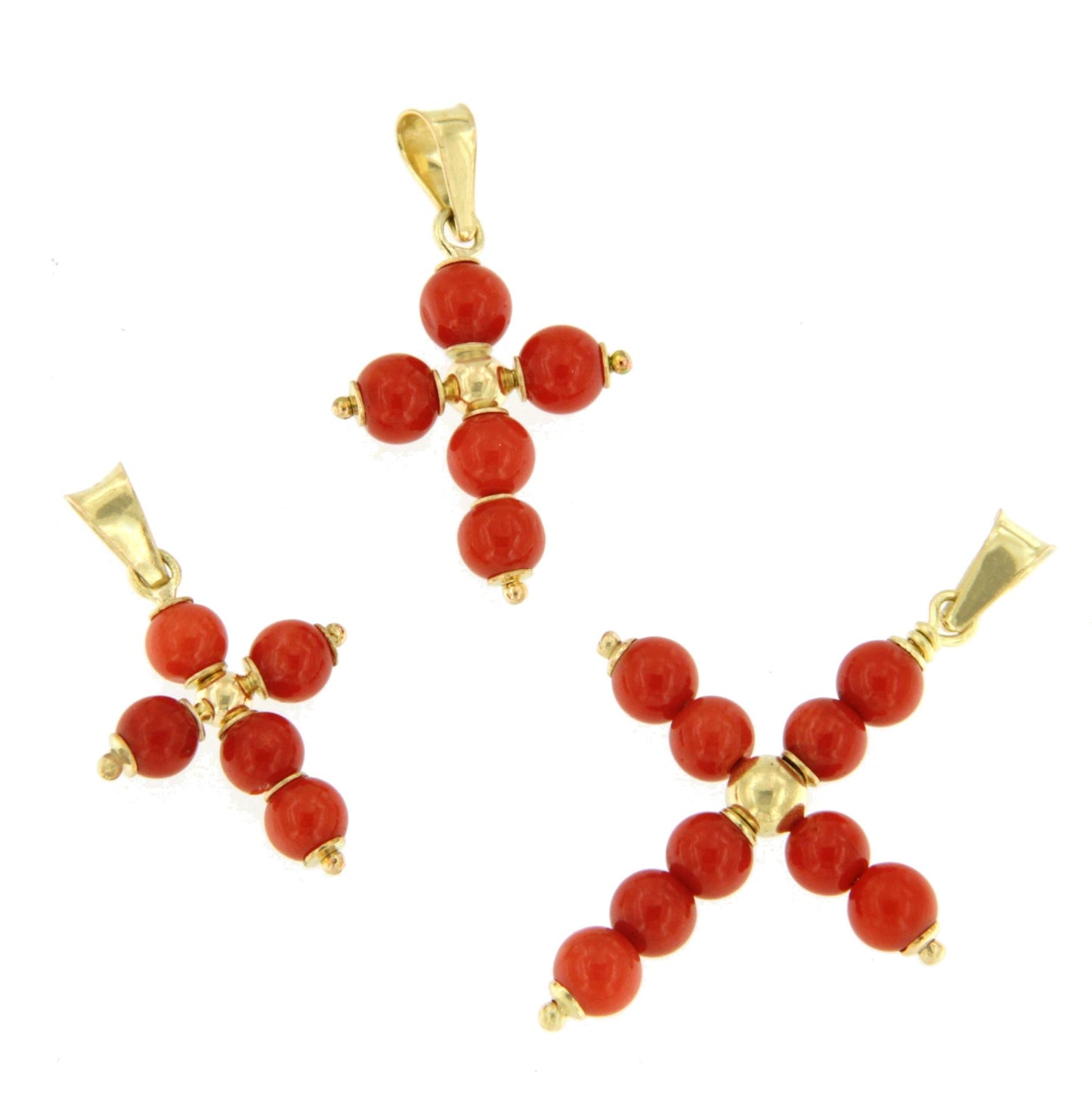 BORA BORA cross pendant in 18k gold and coral