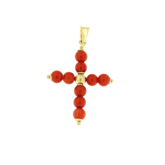 BORA BORA cross pendant in 18k gold and coral