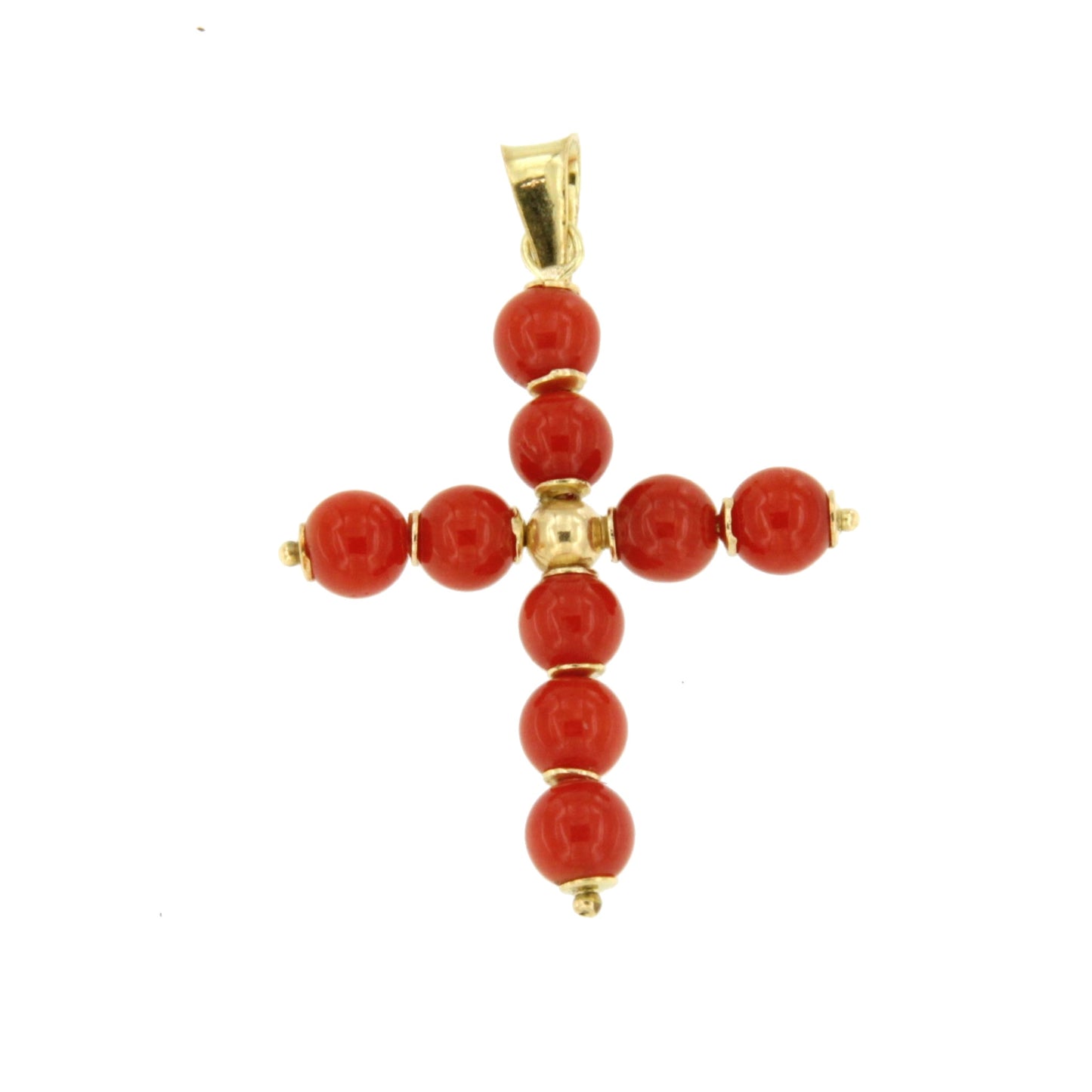 BORA BORA cross pendant in 18k gold and coral