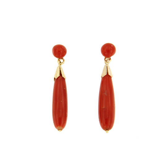 Polynesian earrings in 18-karat gold and coral