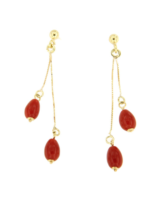 AMBU pendant in 18-karat yellow gold and coral pears.