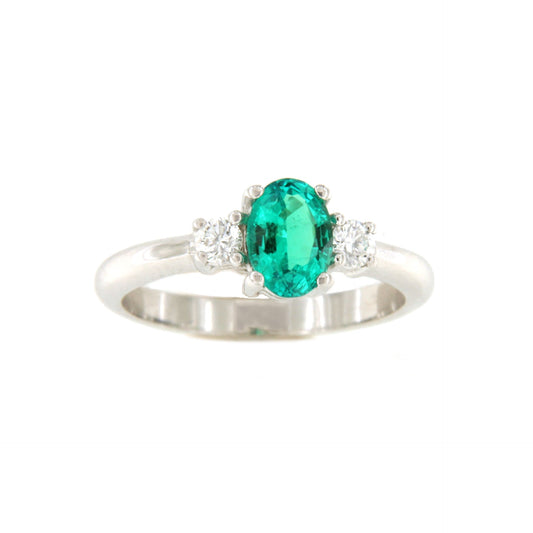 PATERNA ring with emerald and diamonds in 18k white gold