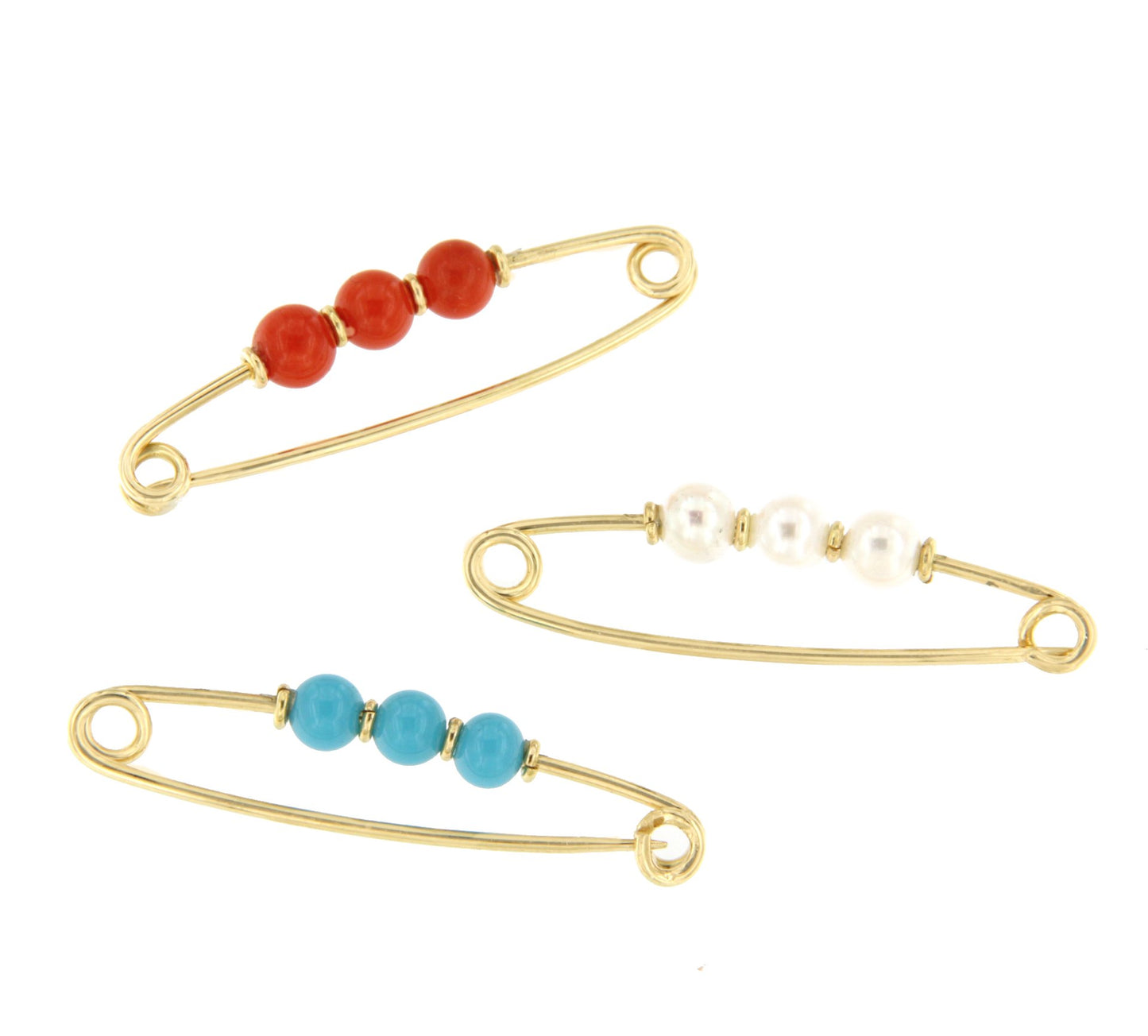 18-karat yellow gold Louis pin with coral/pearls/turquoise