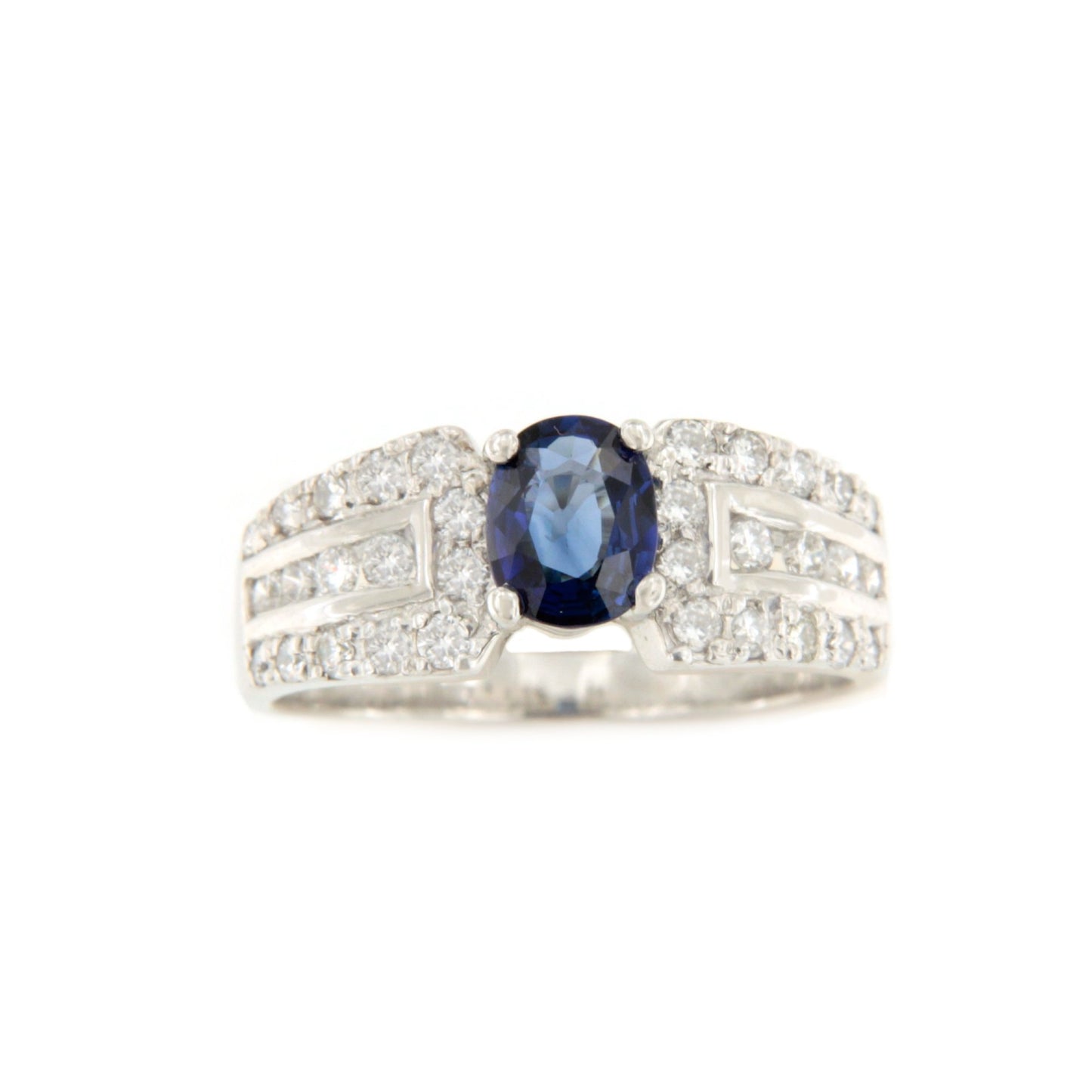 Anillo AZAROLE centro zafiro y diamantes en oro blanco 18 ktes