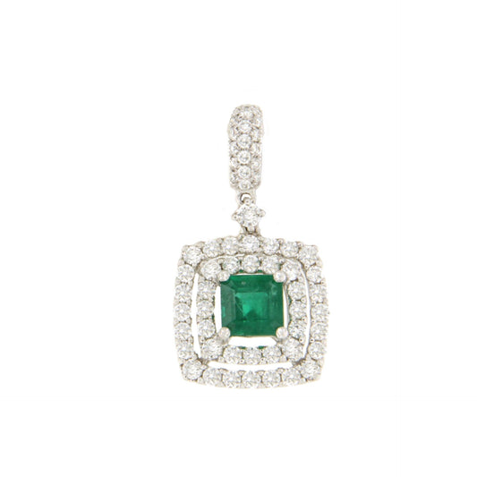 Tomatillo pendant, 18k white gold charm, diamonds and emerald