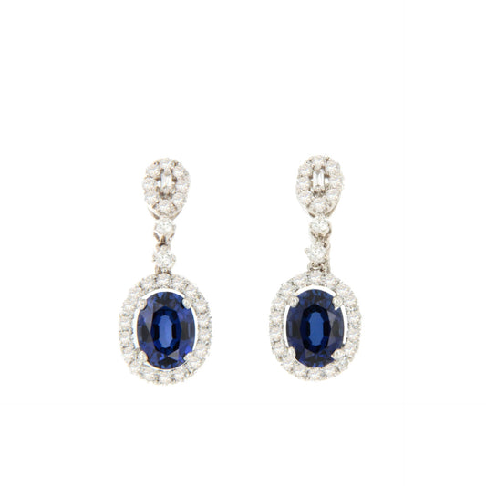 TORTOLI long earrings with diamonds and sapphires in 18k white gold