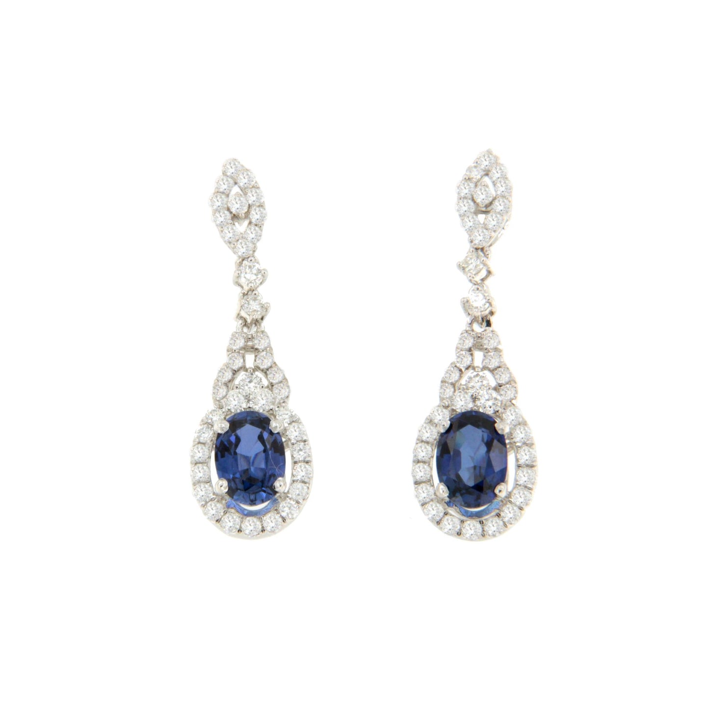 PENZA long earrings with diamonds and sapphires in 18k white gold