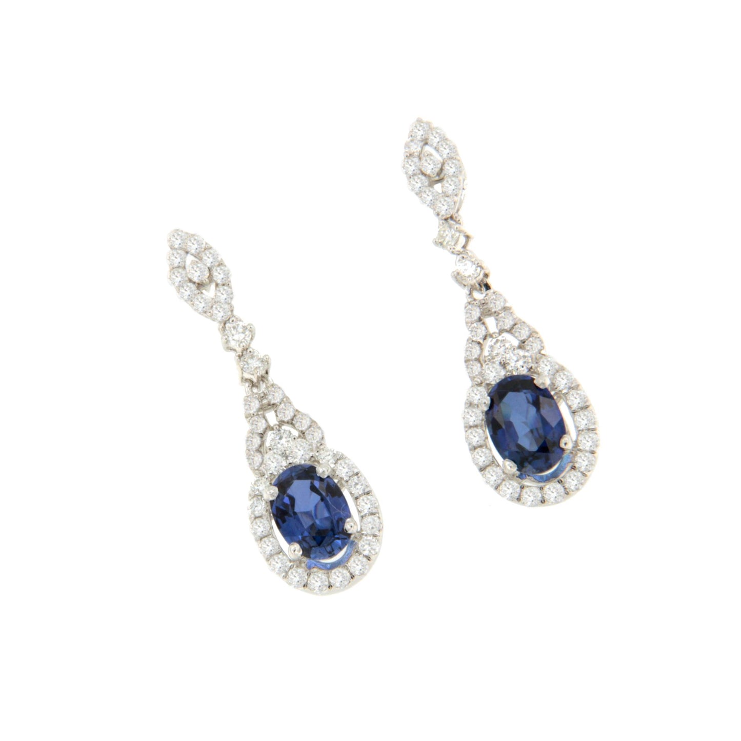 PENZA long earrings with diamonds and sapphires in 18k white gold