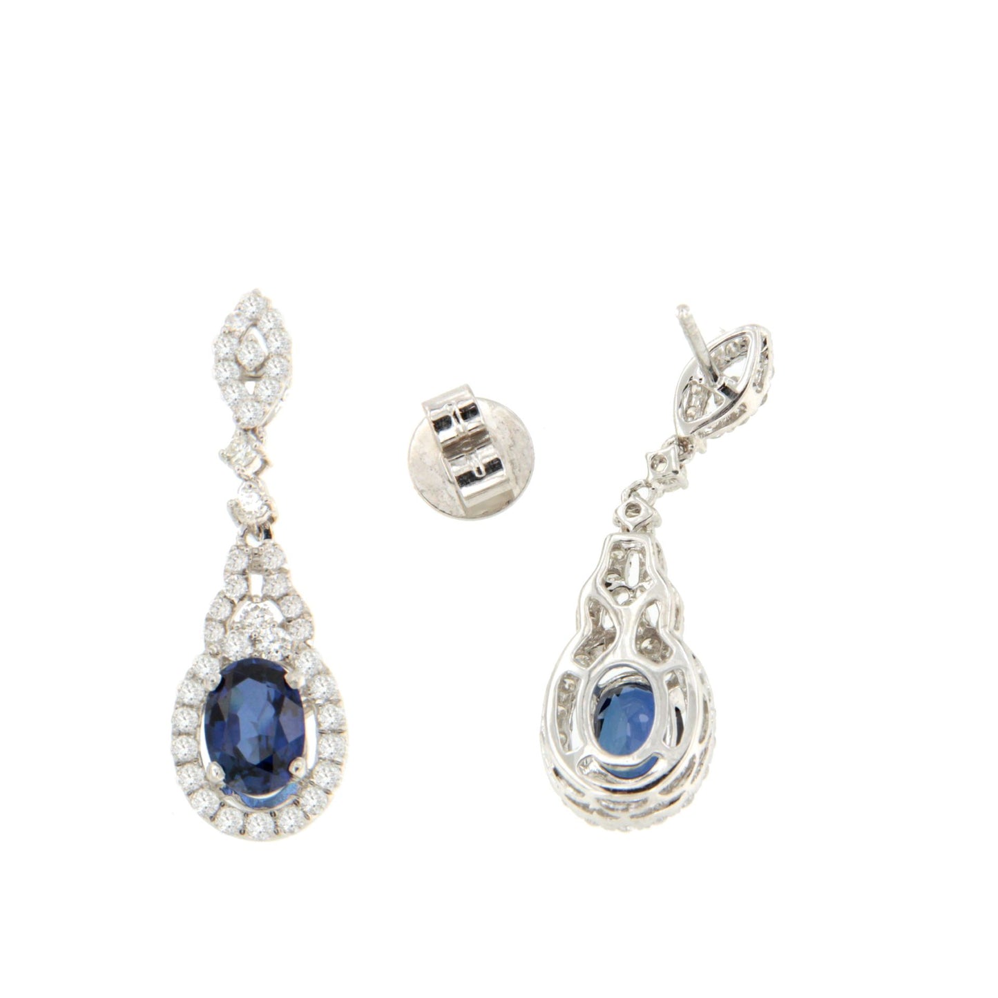 PENZA long earrings with diamonds and sapphires in 18k white gold