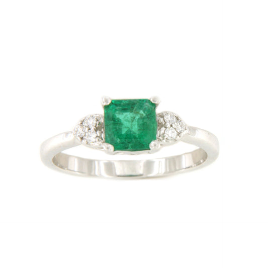 BURELA ring with emerald and diamonds in 18k white gold.