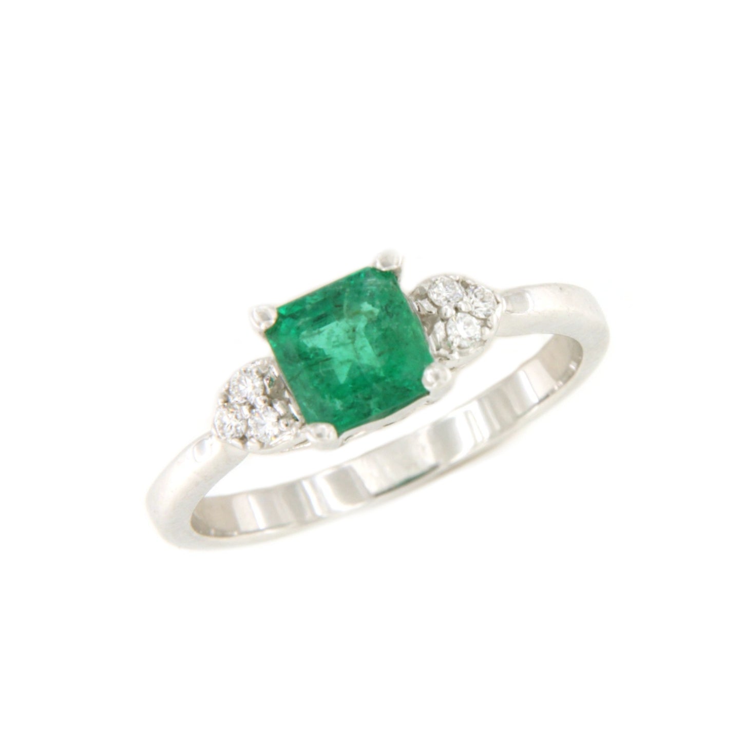 BURELA ring with emerald and diamonds in 18k white gold.
