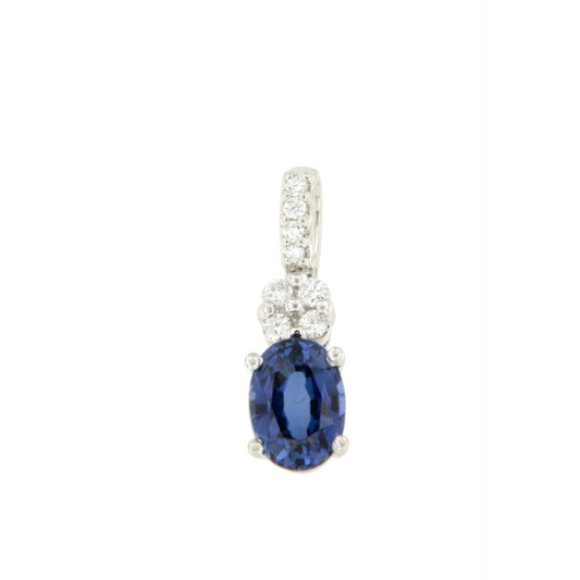 BUDONI pendant, 18k white gold charm with diamonds and sapphire