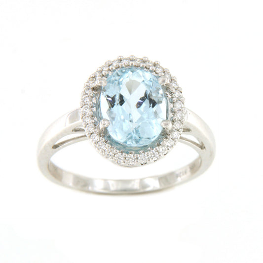 Anillo SANXENXO roseta de aguamarina y brillantes en oro blanco 18 ktes.