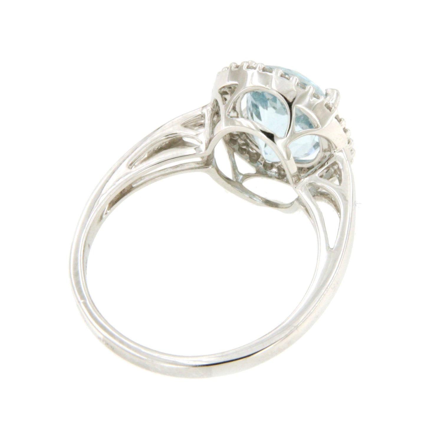 Anillo SANXENXO roseta de aguamarina y brillantes en oro blanco 18 ktes.