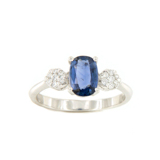 MAMEY oval sapphire ring with diamonds in 18k white gold.