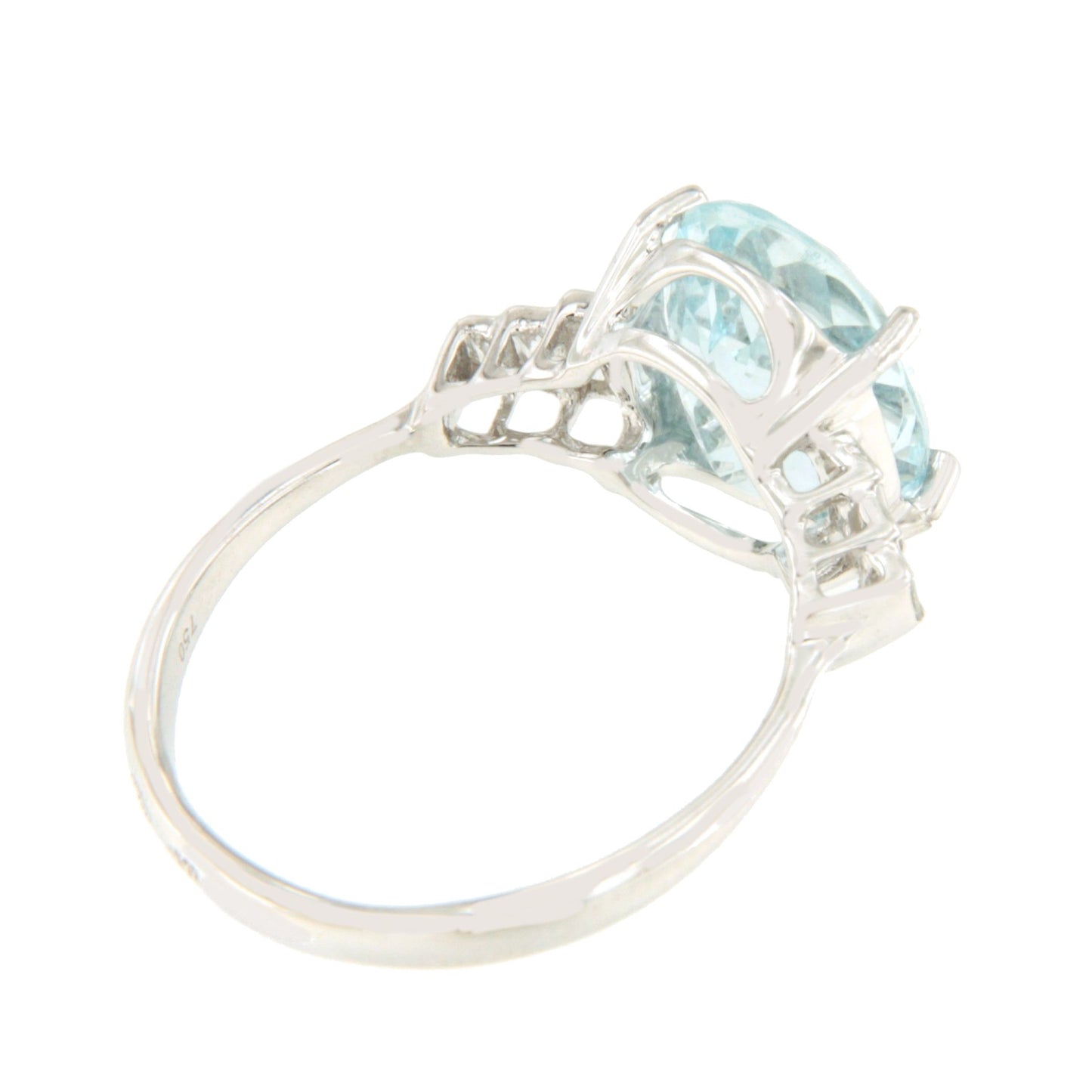 Anillo SORVA oval de aguamarina y baguettes en oro blanco 18 ktes
