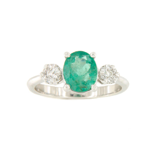 MANGO ring with oval emerald and diamonds in 18k white gold.