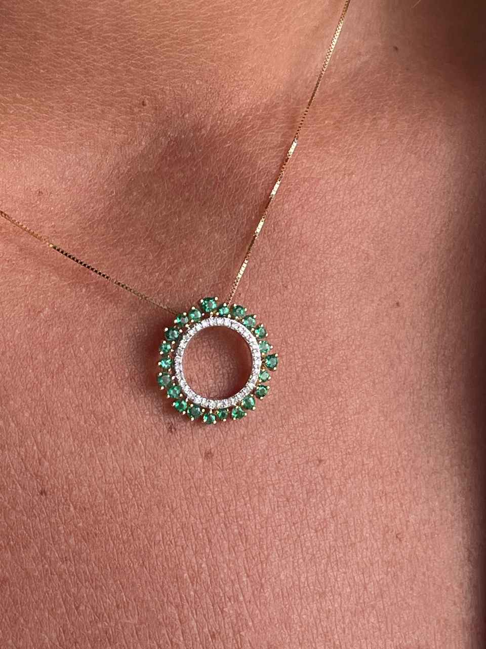SOLARA pendant in 14k gold with diamonds and rubies/emeralds