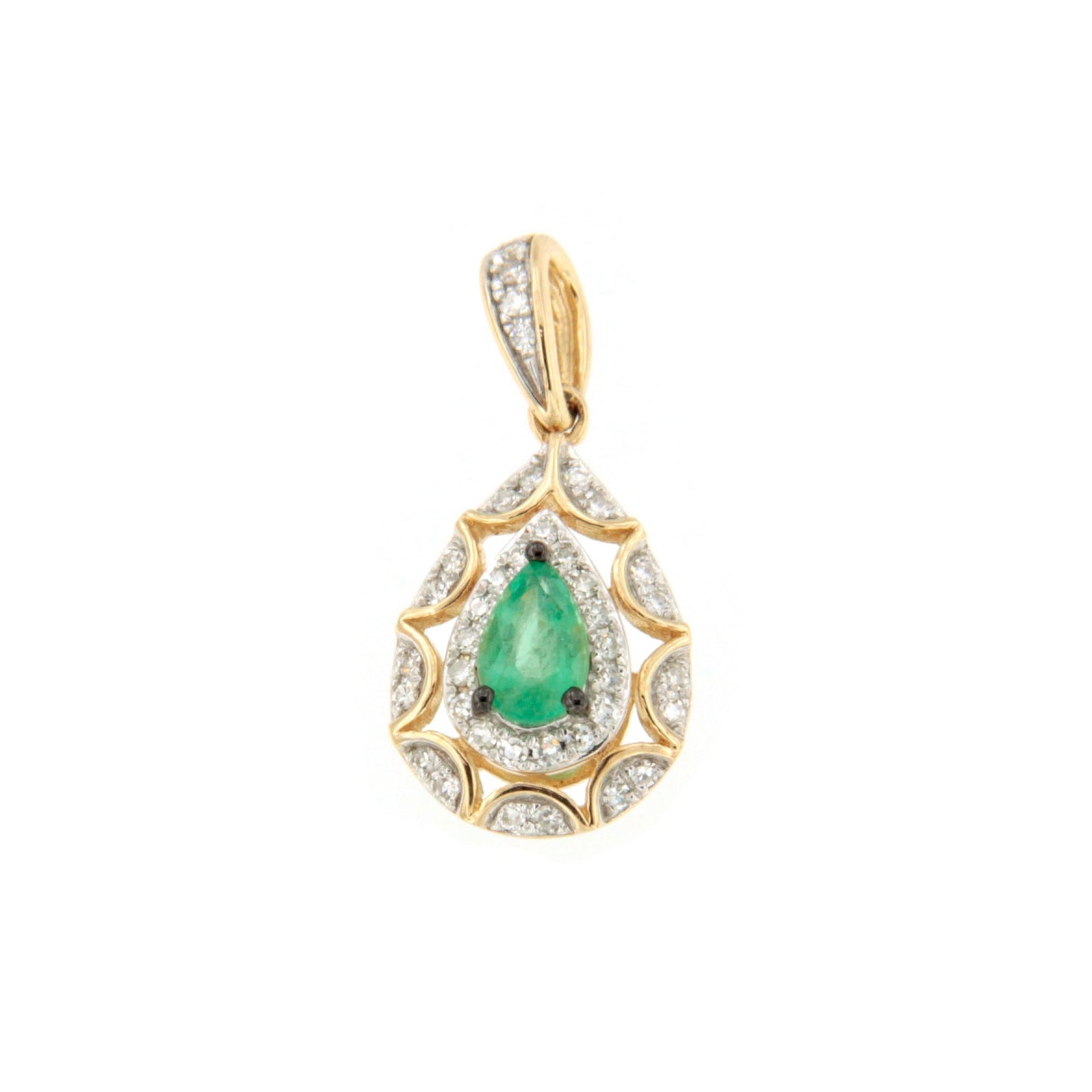 CIRELA pendant in 14k yellow gold with diamonds and emeralds