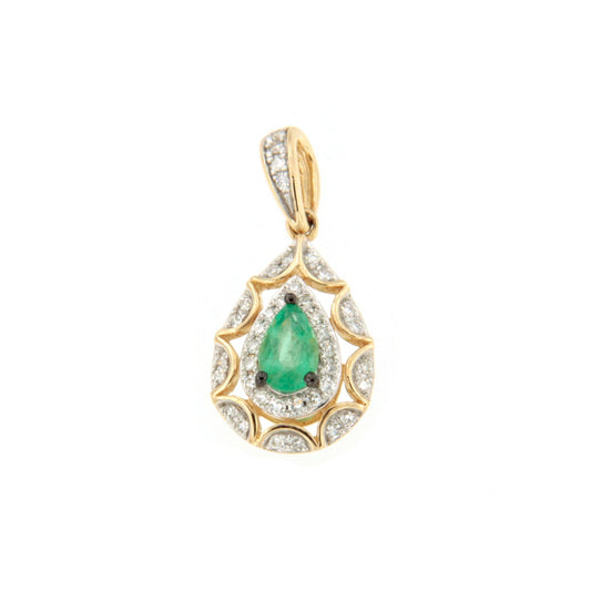 CIRELA pendant in 14k yellow gold with diamonds and emeralds