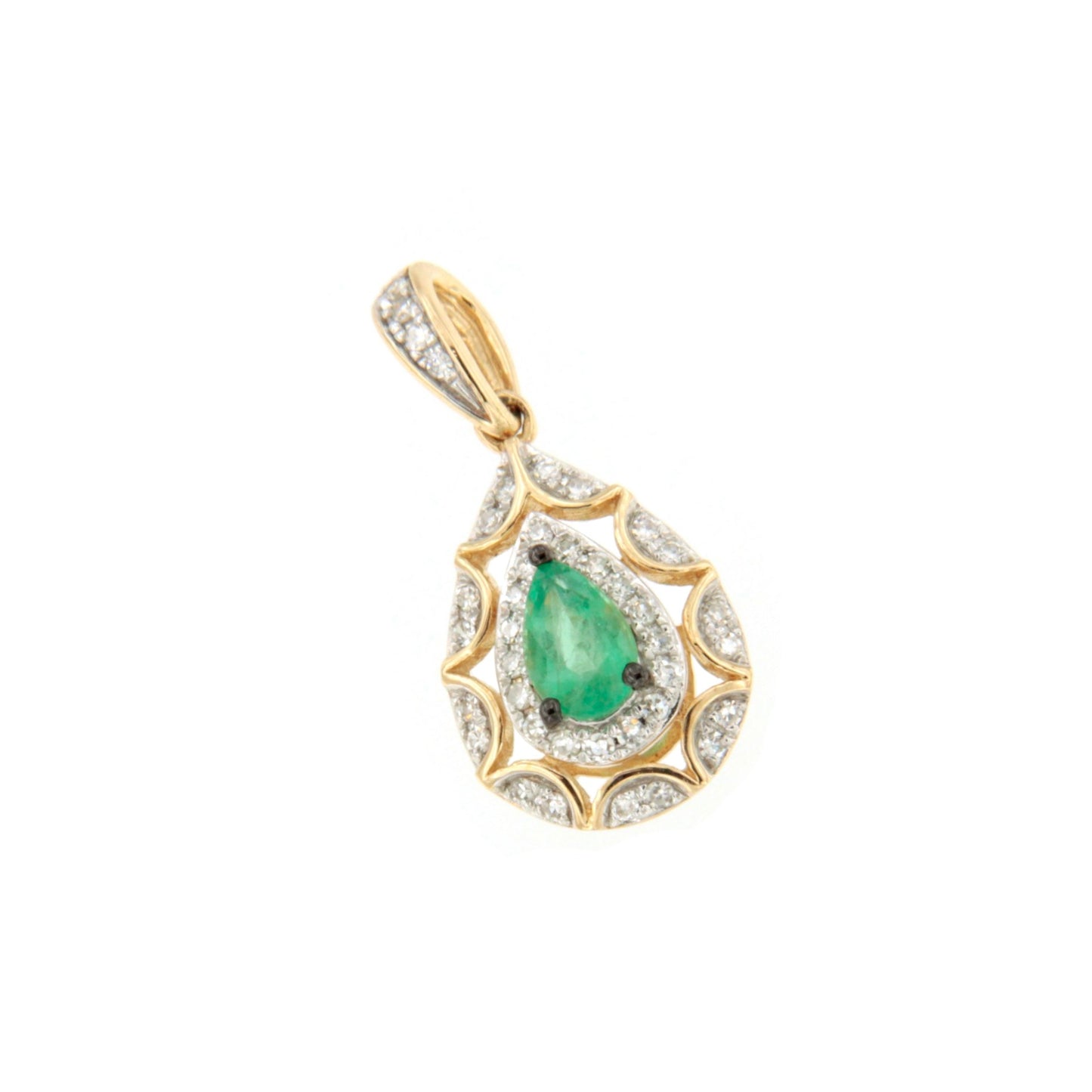CIRELA pendant in 14k yellow gold with diamonds and emeralds