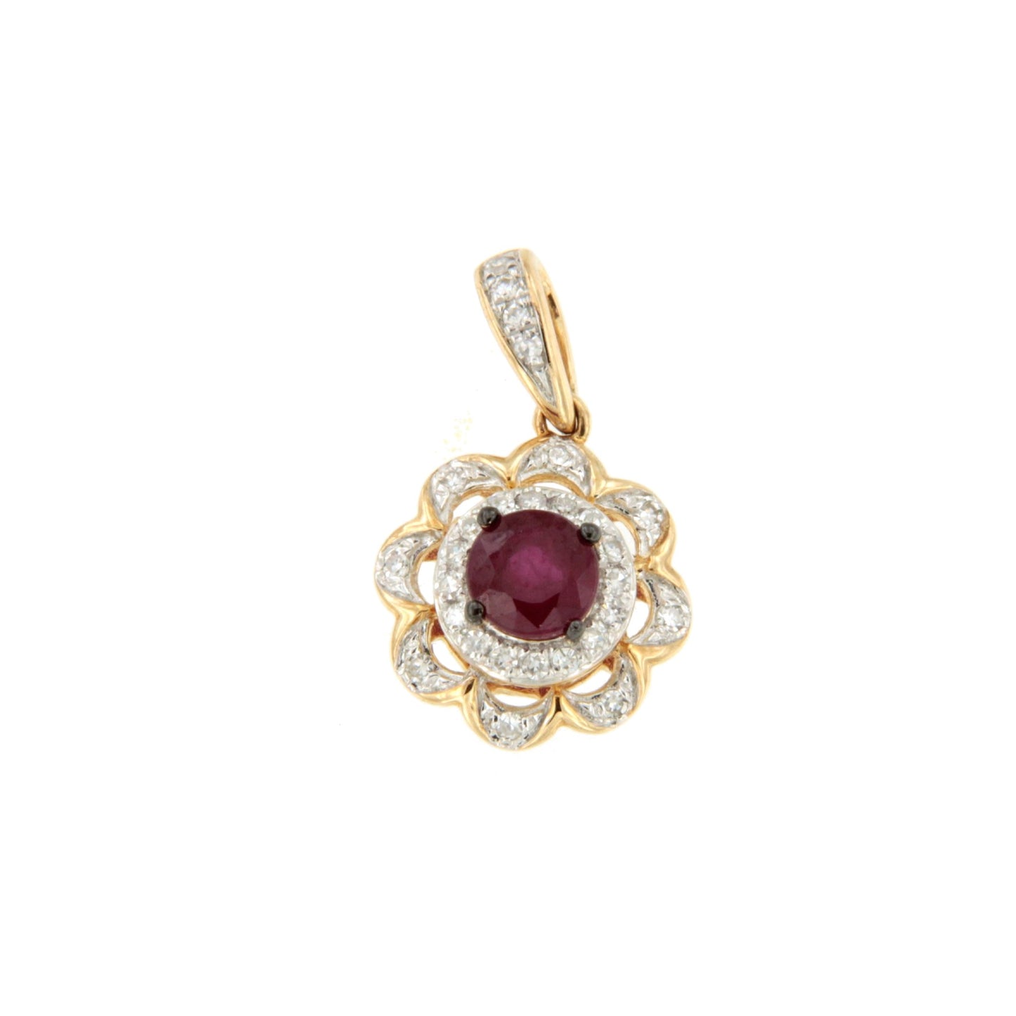 NAVIRA pendant in 14k rose gold with diamonds and ruby
