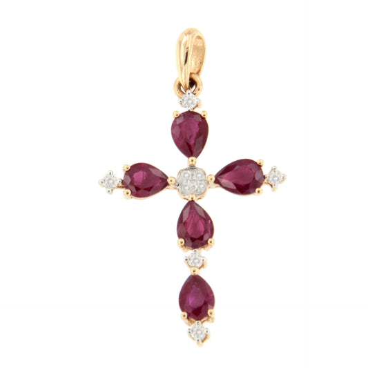 ZARELA cross in 14k gold with diamonds and sapphire/rubies